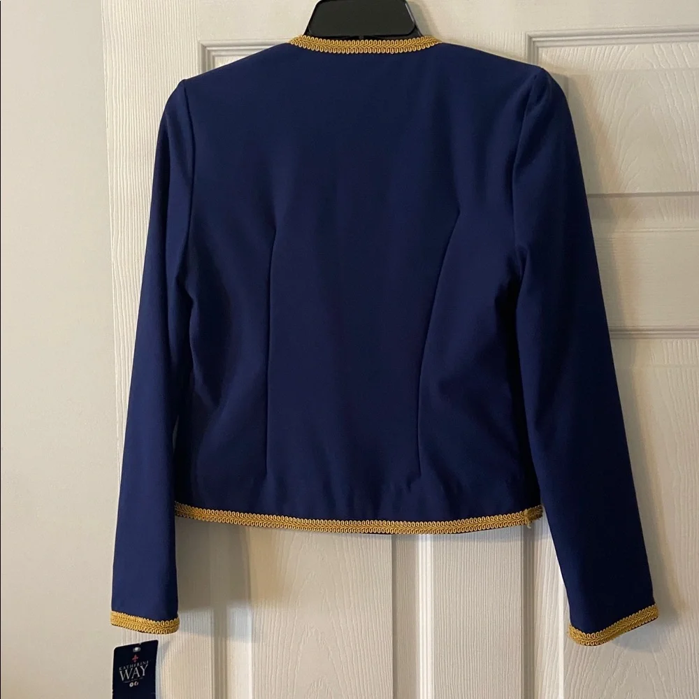 Katherine Way Women's Navy Jacket with Gold Trim made in USA length 20”bust 30” - Picture 4 of 8